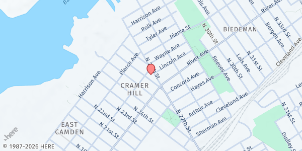 Map showing Evangelistic Mennonite Church at 1035 North 27th Street, Cramer Hill, NJ