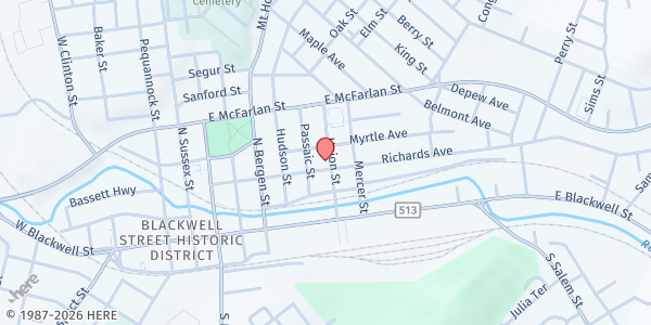 Map showing Mount Zion Baptist Church at 61 Richards Avenue, Dover, NJ