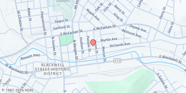 Map showing MOUNT ZION BAPTIST CHURCH at 61 Richards Avenue, Dover, NJ