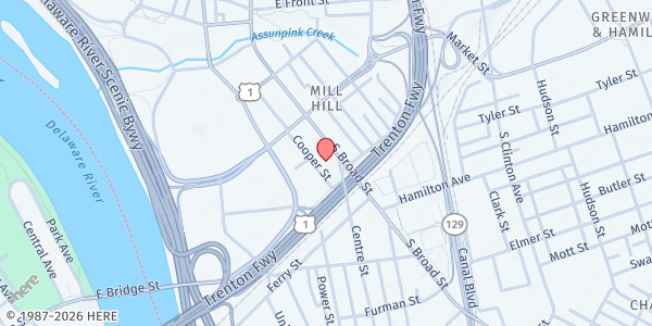 Map showing Sacred Heart Parish Church - Cafeteria at 327 South Broad Street, Downtown, NJ