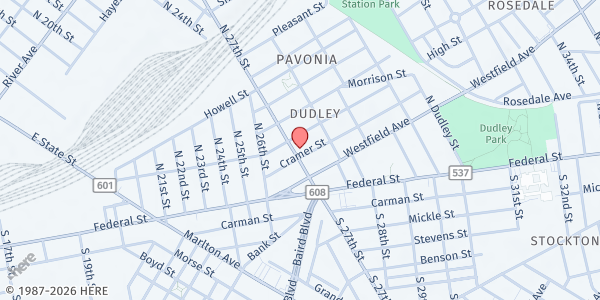 Map showing 27th Street Revival Center at 130 North 27th Street, Dudley, NJ
