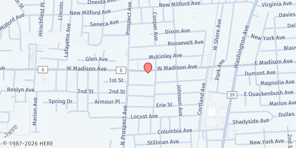 Map showing The Food Brigade Inc - Dumont at 185 West Madison Avenue, Dumont, NJ