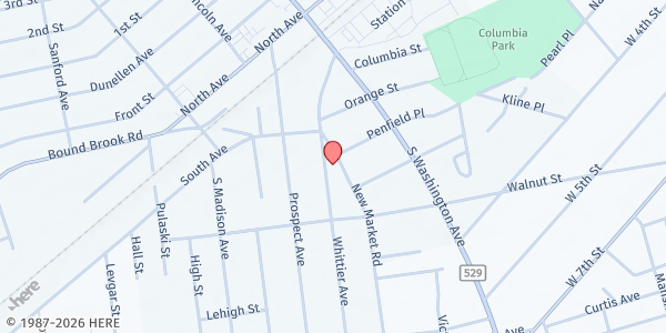 Map showing Living Hope Outreach Center at 201 Whittier Avenue, Dunellen, NJ