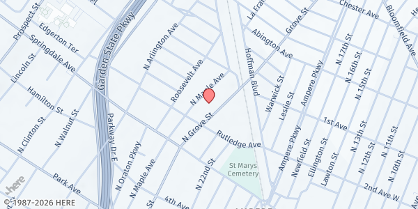 Map showing Bethel New Life Community Outreach Church at 450 N Maple Ave, East Orange, NJ