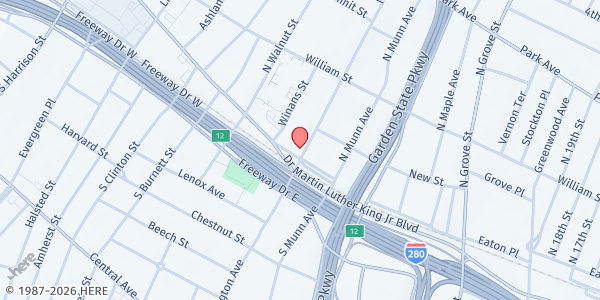 Map showing East Orange Train Station Plaza at 60 City Hall Plaza, East Orange, NJ