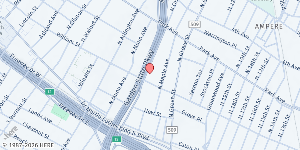 Map showing Shine For Jesus Ministries at 154 North Oraton Parkway, East Orange, NJ