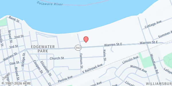 Map showing Beverly Presbyterian Church at 121 Warren Street East, Edgewater Park, NJ