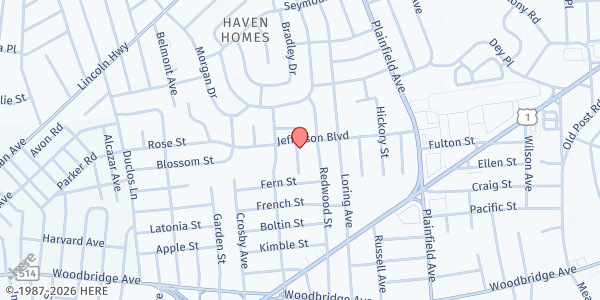 Map showing New Beginnings Church of Nazarene at 80 Jefferson Boulevard, Edison, NJ