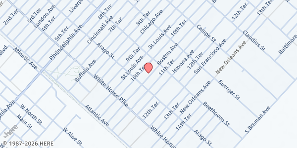 Map showing Moravian Church at 245 Boston Avenue, Egg Harbor City, NJ