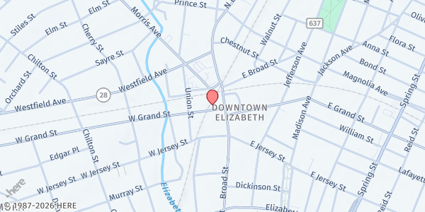 Map showing Elizabeth N.J. Train Station at 11 West Grand Street, Elizabeth, NJ