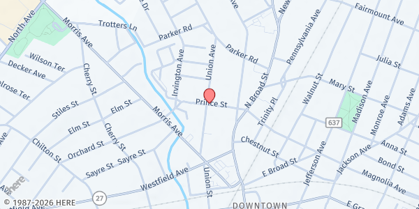 Map showing First Baptist Cranford/Elizabeth at 402 Union Avenue, Elizabeth, NJ