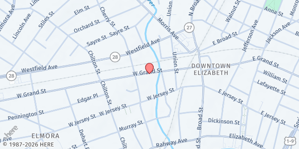 Map showing Jefferson Park Ministries at 70 West Grand Street, Elizabeth, NJ