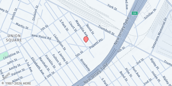 Map showing Liberty Baptist Church at 515-517 Court Street, Elizabeth, NJ
