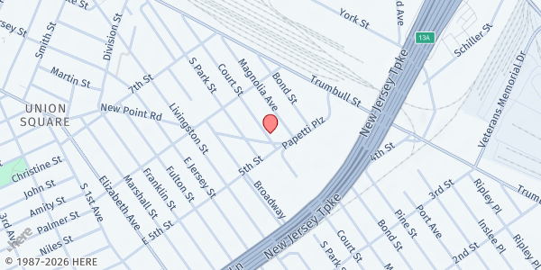 Map showing Liberty Baptist Church at 515-517 Court Street, Elizabeth, NJ