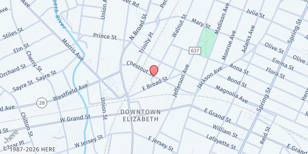 Map showing New York City Relief Mobile Unit - Elizabeth at 295 Walnut St., Elizabeth, NJ