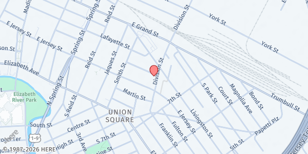 Map showing St. Joseph Social Service Center at 118 Division Street, Elizabeth, NJ
