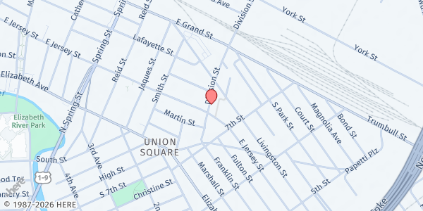 Map showing St. Joseph Social Service Center at 118 Division Street, Elizabeth, NJ