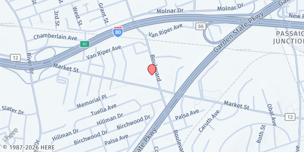 Map showing Elmwood Park Senior Activity Center at 500 Mola Boulevard, Elmwood Park, NJ
