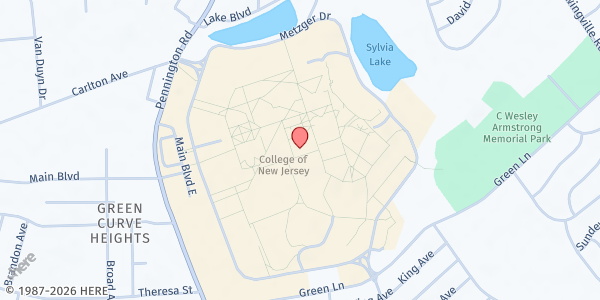 Map showing The Shop at The College of New Jersey (TCNJ) at 2000 Pennington Road, Ewing Township, NJ