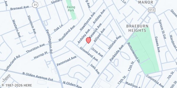 Map showing Faith Deliverance Cathedral at 15 Keswick Avenue, Ewing, NJ