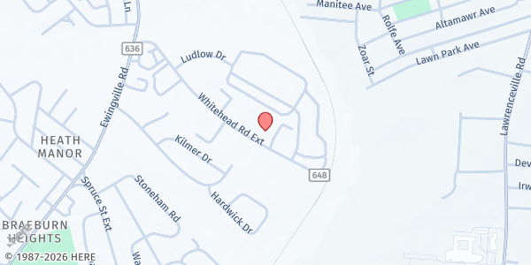 Map showing Higher Ground Interdenominational Church Food Pantry at 1009 Whitehead Road Extension, Ewing, NJ