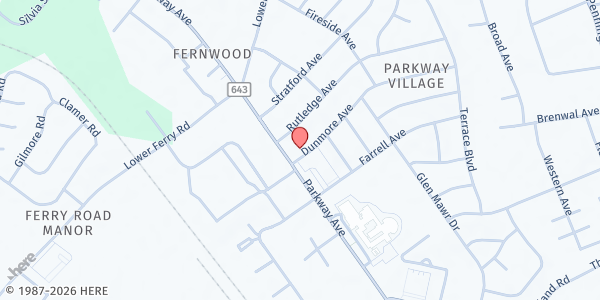 Map showing Mercer Family Support Organization at 7 Dunmore Ave, Ewing, NJ