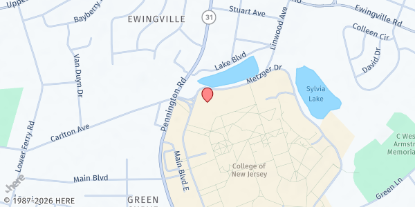 Map showing The Shop at The College of New Jersey (TCNJ) at 2000 Pennington Road, Ewing, NJ