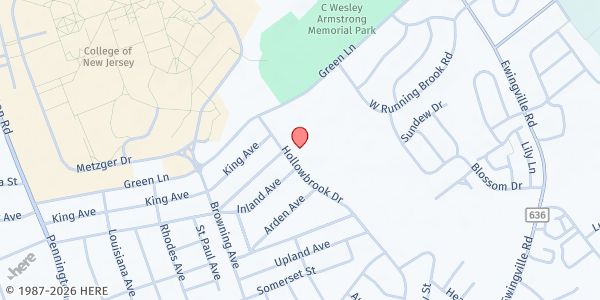 Map showing The Victorious Church Food Pantry at 320 Hollowbrook Drive, Ewing, NJ