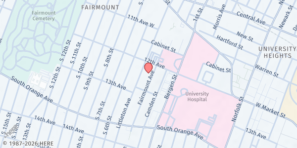 Map showing ST. JOHN BAPTIST CHURCH at 137 Fairmount Avenue, Fairmount, NJ
