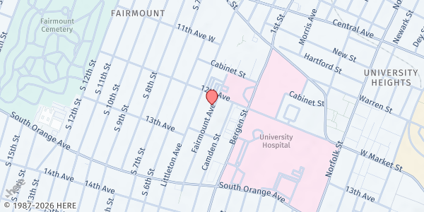 Map showing St. John Baptist Church at 137 Fairmount Avenue, Fairmount, NJ