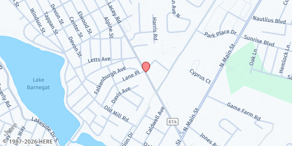 Map showing Shalom Mission (Lacey United Meth.) at 203 W. Lacey Road, Forked River, NJ