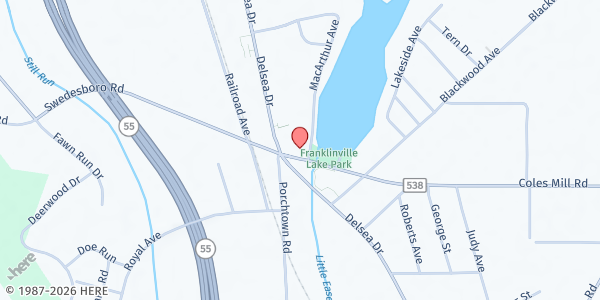 Map showing Franklinville UMC at 1525 Coles Mill Road, Franklinville, NJ