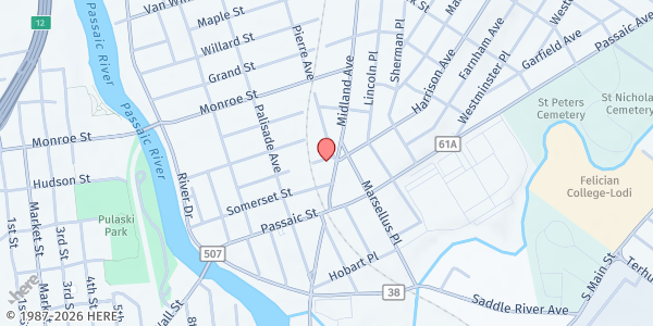 Map showing Centro de Ayuda Communitaria Casa de Misericordia at 111 Midland Ave, Garfield, NJ