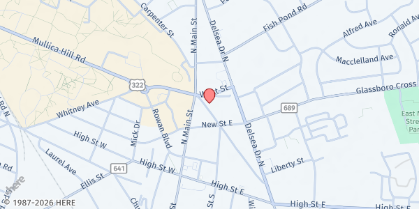 Map showing The SHOP at Rowan University at 124 State Street, Glassboro, NJ