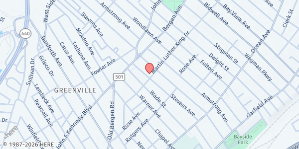 Map showing Leaders Without Limits at 63 Martin Luther King Drive, Greenville, NJ