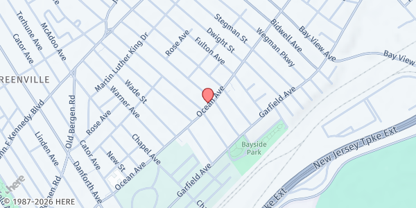 Map showing The House of God Church, Inc at 395 Ocean Avenue, Greenville, NJ