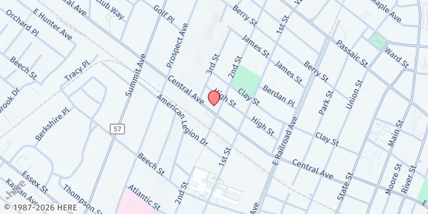 Map showing Mt. Olive Baptist Church at 260 Central Avenue, Hackensack, NJ