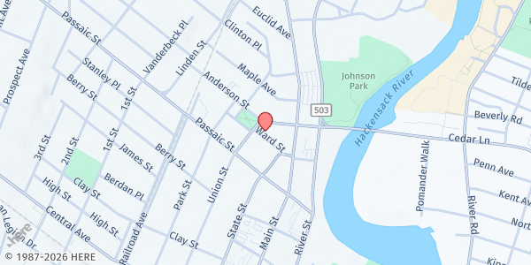 Map showing The Second Reformed Church of Hackensack at 436 Union Street, Hackensack, NJ