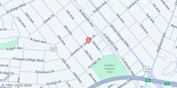 Map showing Fellowship United Methodist Church at 704 Garden Street, Haddon Heights, NJ