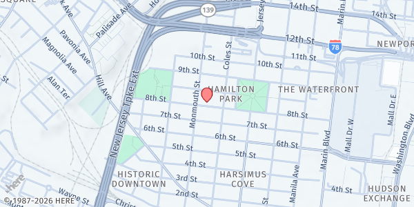 Map showing JCFPL Pavonia Branch at 326 8th Street, Hamilton Park, NJ