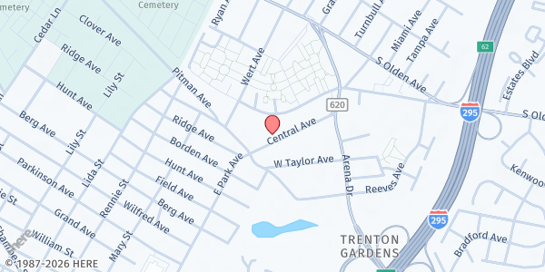 Map showing Trenton Deliverance Center Pantry at 118 Central Avenue, Hamilton Township, NJ