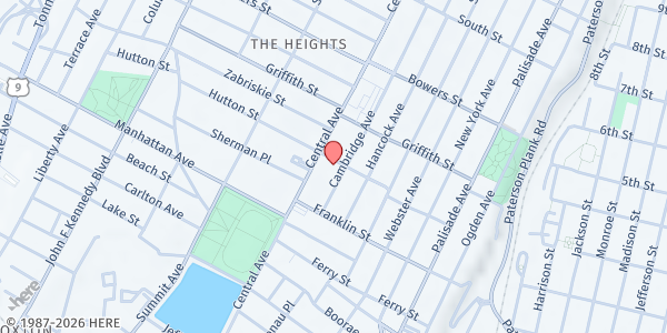 Map showing UIC - Jersey City (Hutton St) at 87 Hutton Street, The Heights, NJ