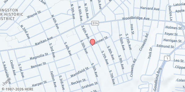 Map showing Highland Park Teen Center at 600 Benner Street, Highland Park, NJ
