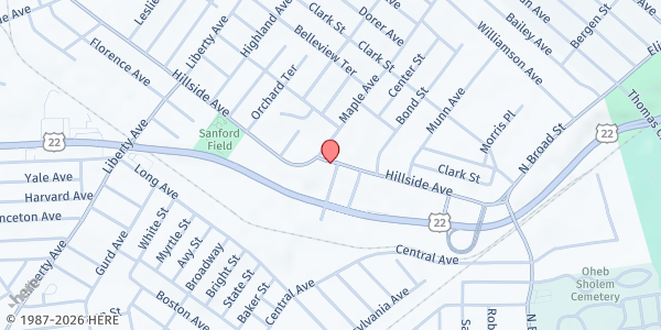Map showing First Baptist Church-Hillside at 166 Hillside Ave, Hillside, NJ