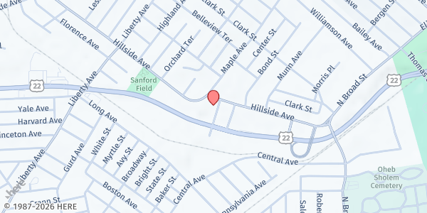 Map showing First Baptist Church of Hillside at 166 Hillside Ave, Hillside, NJ
