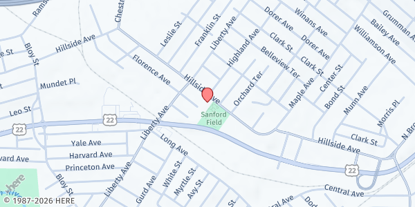 Map showing William H Buie Community Center at 274 Hillside Avenue, Hillside, NJ