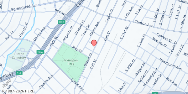 Map showing Christ Glory Food Pantry at 1108 Grove Street, Irvington, NJ
