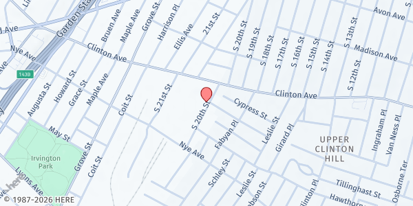 Map showing DEEPER LIFE BIBLE CHURCH at 23 South 20th Street, Irvington, NJ