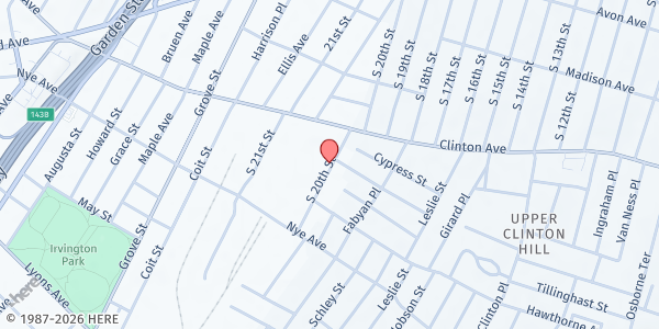 Map showing Deeper Life Bible Church at 23 South 20th Street, Irvington, NJ