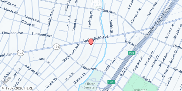 Map showing Eglise Baptiste De La Nouvelle Jerualem at 706 Nye Avenue, Irvington, NJ